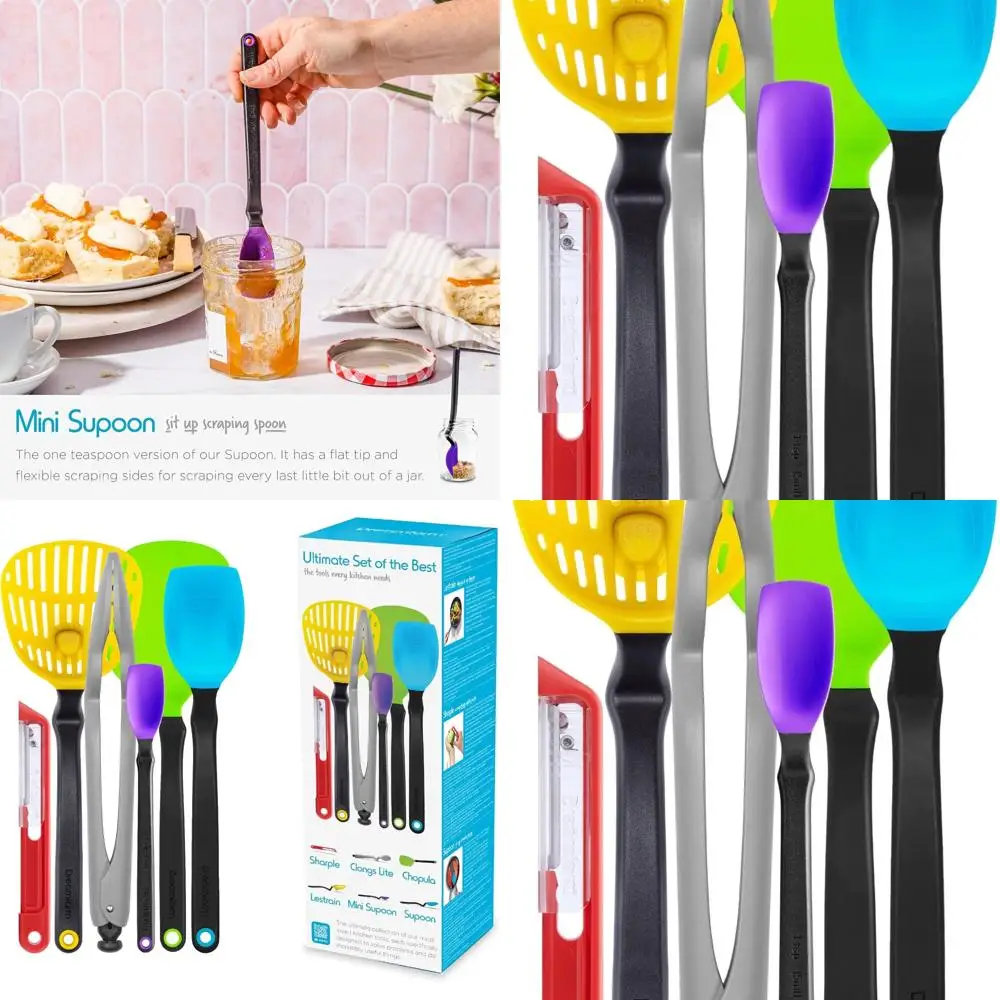 

Premium Silicone & Nylon Cooking Tools Set: Chopula, Supoons, Clongs, Sharple, Lestrain - Party Mix