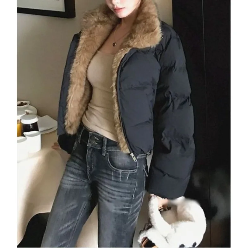 

Women's Winter New Black Lazy Style Large Fur Collar, Cotton-padded, Designed, Niche, Versatile, Short, and Bread-shaped