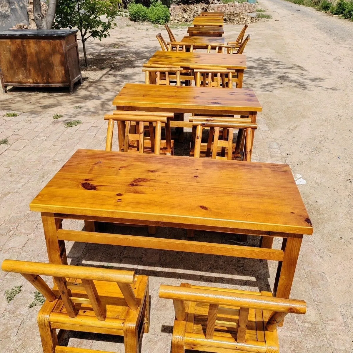 #Old elm dining table retro carbonized color household solid wood dining  square table barbecue hot pot and chairs