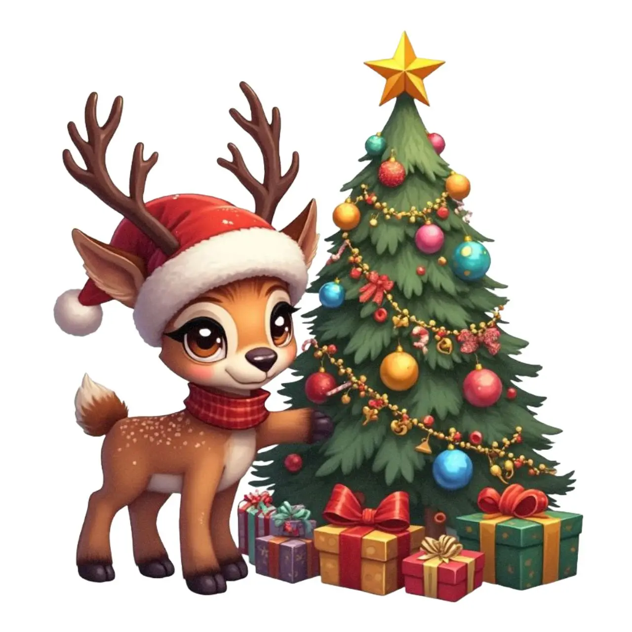 1Pc 2D Flat Cute Reindeer Xmas Tree Waterproof Vinyl Sticker Easy Paste Car Motorcycle Truck Holiday Decor Gift