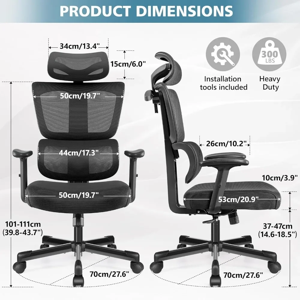 Office Chair ,Comfy with Lumbar Support,Breathable Mesh Reclining Chair Adjustable Armrests Headrest Office Chairs