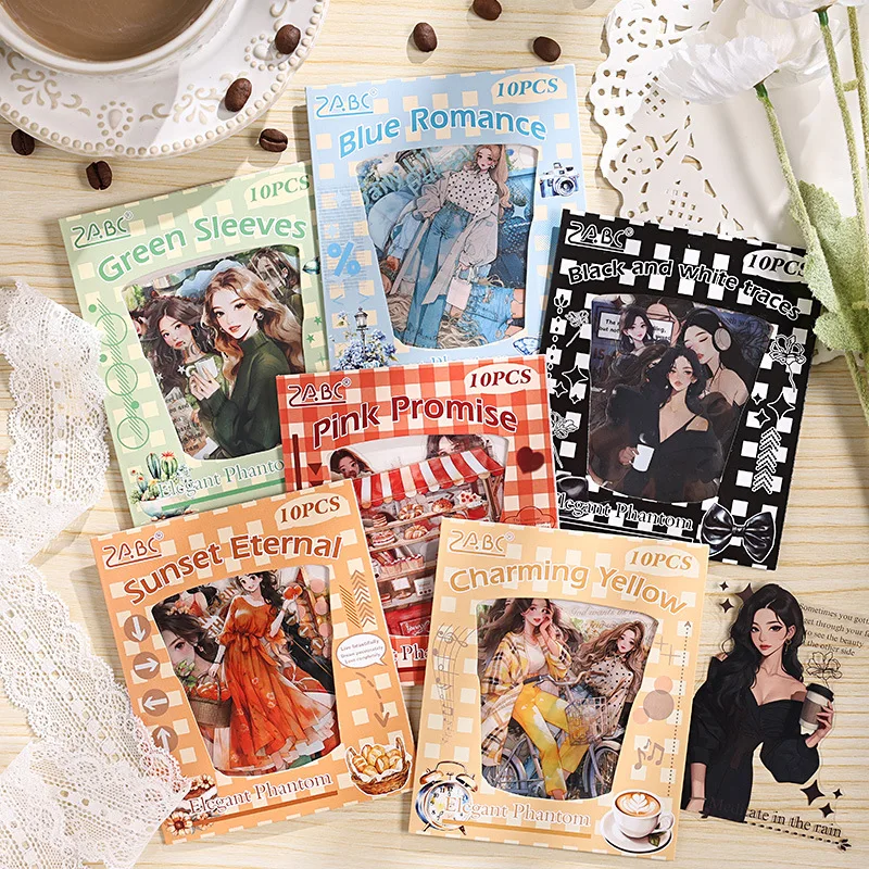 10Pcs Elegant Phantom Series Decorative Sticker Fashion Girls Collage Scrapbooking Label Diy Diary Journal Planner