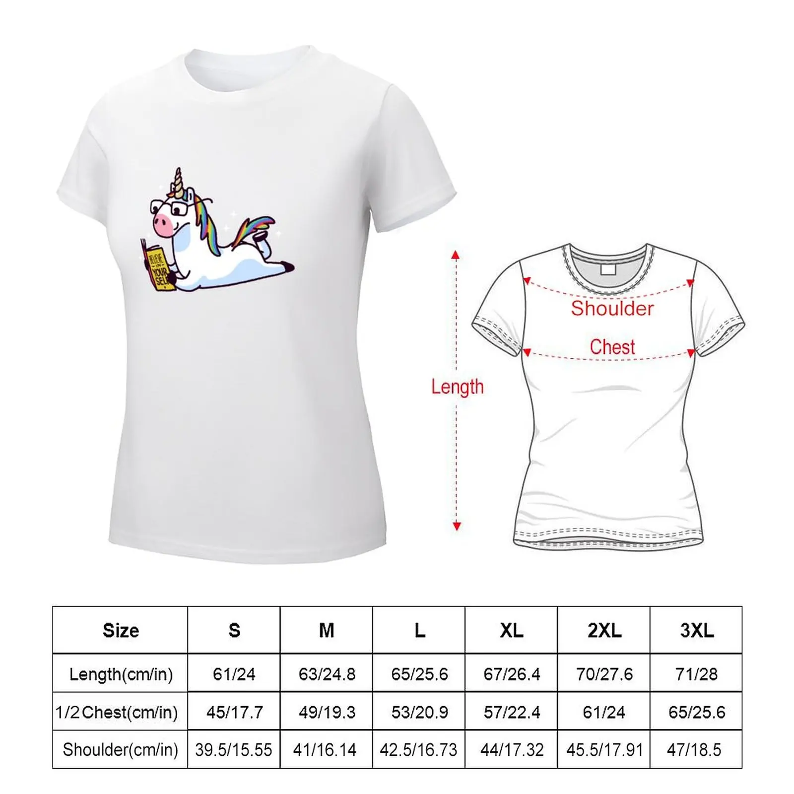 Unicorn Reading Book Believe in Yourself Floor T-shirt female summer top Women's cotton t-shirt