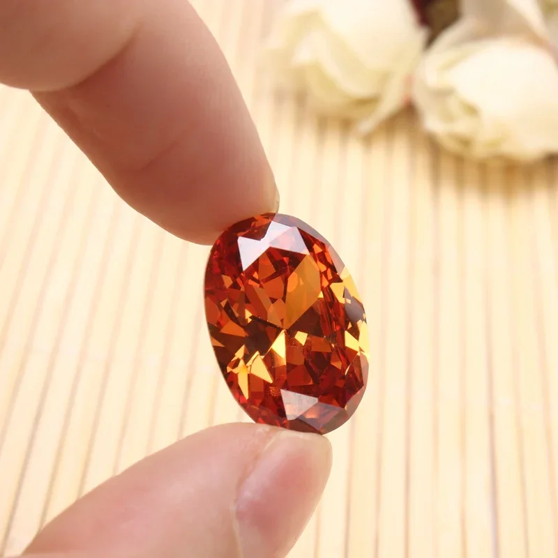 เพชรแซฟไฟร์แชมเปญอุ่น18.38CT ขนาด13x18มม. เครื่องประดับเพชรรูปวงรีทรงหลวมอัญมณีตกแต่งงานแต่งงานงานฝีมือ