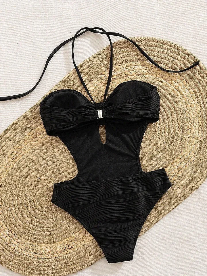 Vzvn Sexy Solid Lace Up Tight One Piece Swimsuit Women Beach Vacation Bikinis 2026 New All Season Backless One Piece Swimsuit