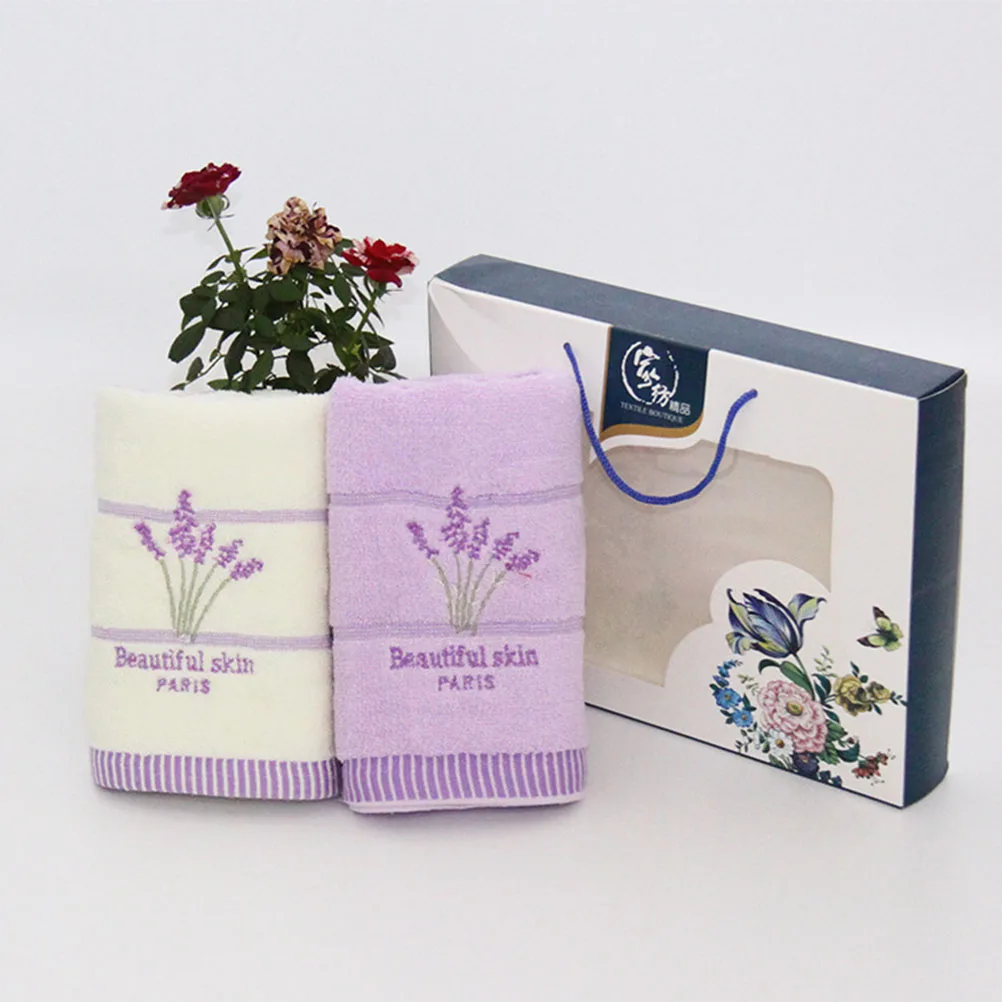 

Premium Cotton Bath Towels Lavender Embroidery Fast Drying Highly Absorbent For Bathroom Salon Hotel Home Use Violet