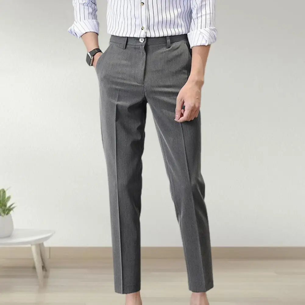 Popular Men Suit Pants Solid Color Classic Slim Fit Straight Pattern Mid Waist Business Trousers Casual Trousers Brand Clothing