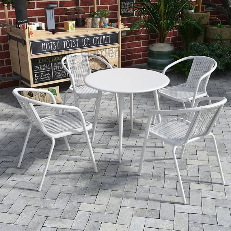 

White Wrought Iron Patio Tables and Chairs Terrace Garden Leisure Balcony Waterproof Muebles Jardin Garden Furniture Sets WK50HY