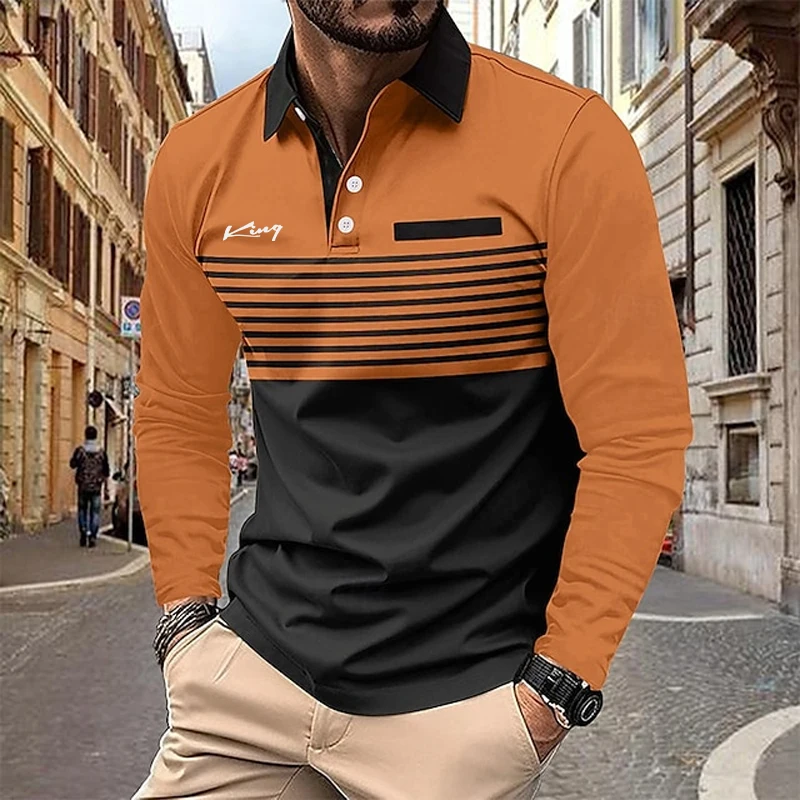 

Men's Polo Shirt Golf Shirt Outdoor Work Standing Collar Long Sleeve Sports Fashion Patchwork All Seasons Slim Polo Shirt