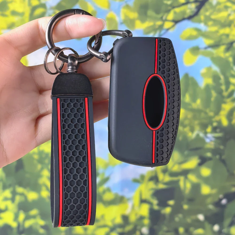 Anti‑Scratch Honeycomb Key Shell With Keychain for Ford Focus Mk2 C‑Max S‑MAX EcoSport Fiesta Mk7 Kuga Mondeo 2 Mustang Mach