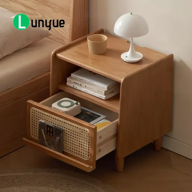 Chinese Vintage Nightstand Simple Rustic Mid Century Classic Bedroom Furniture with Hidden Storage for Home Decor