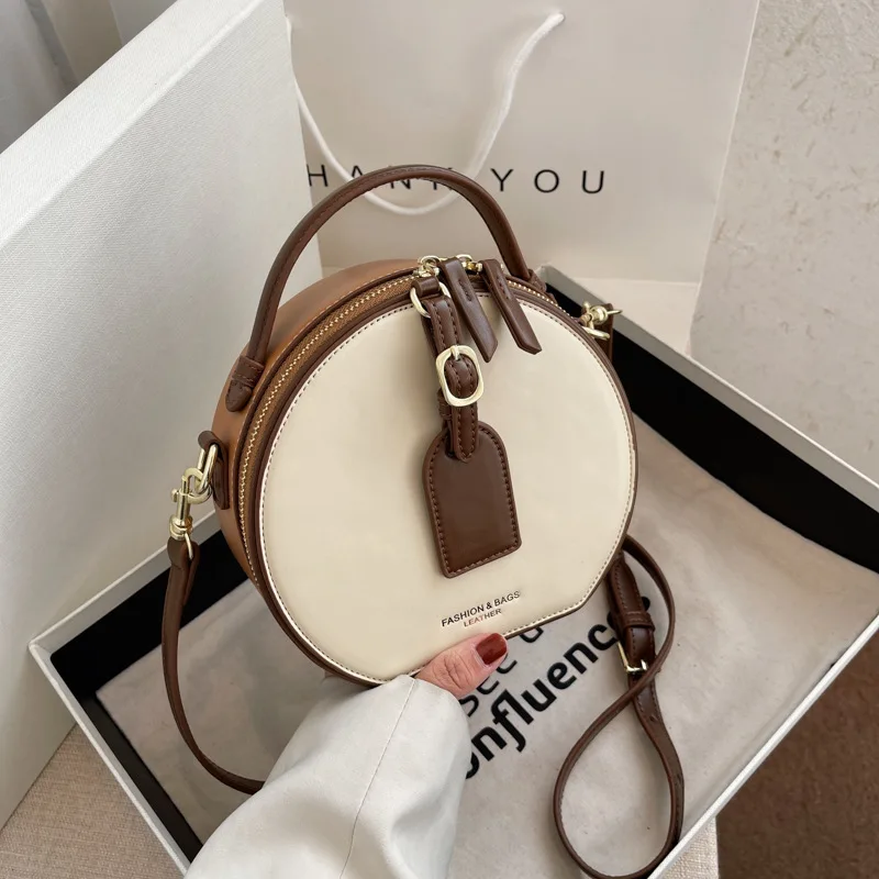 

2025 new texture fashionable crossbody small round bag for women, this year's popular retro handbag shoulder bag