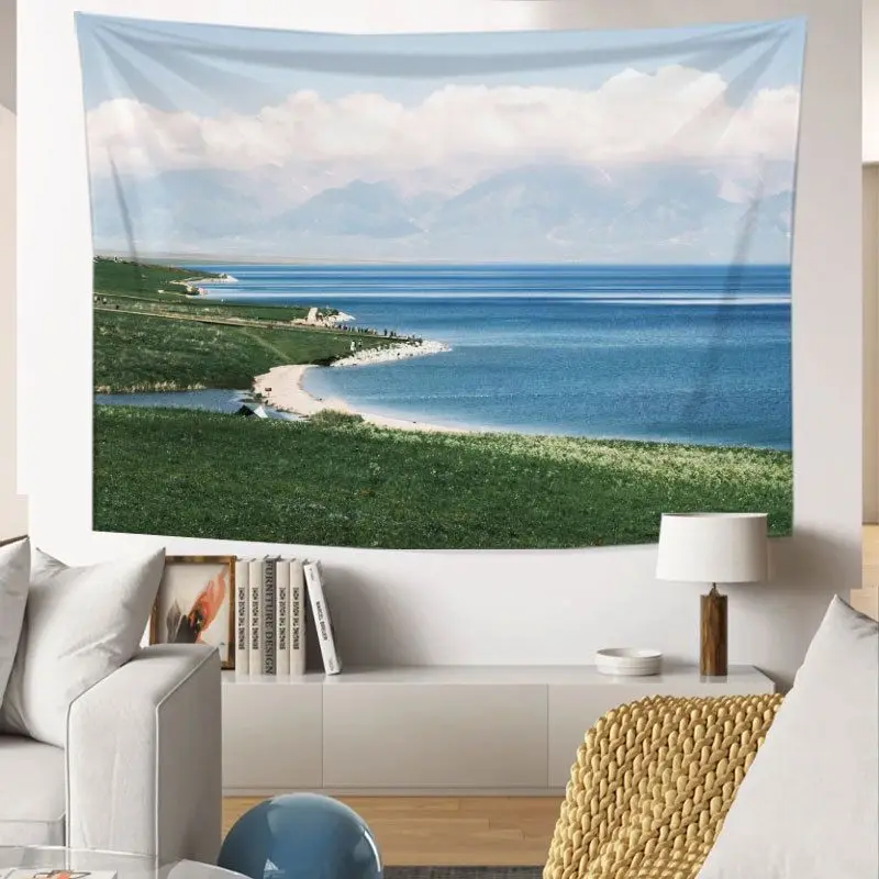 VIKAMA Reef Bay Surfing Sea View Tapestry, High Definition Wear-Resistant Fabric Wall Art for Beach-Themed Living Room