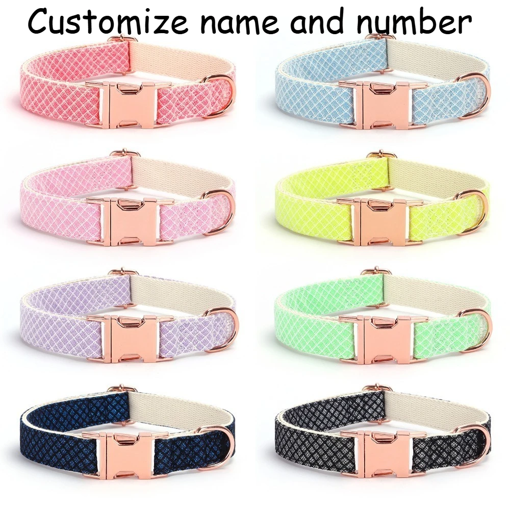 

Custom Personalized Dog Collar Bling Grid Puppy Dog ID Collar Free Engraved Name Tag Dog Leash Collar for Small Medium Dogs Cat