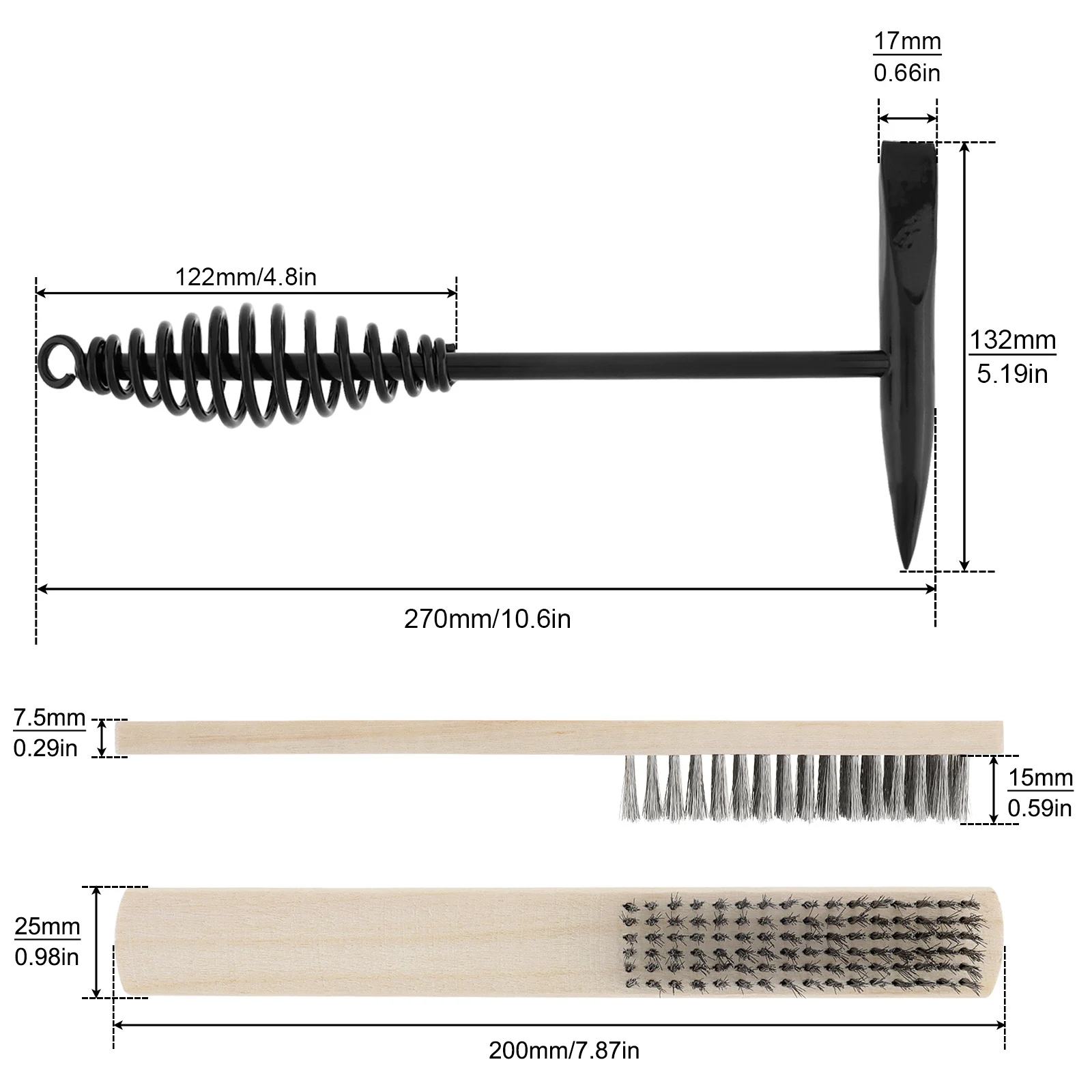 10.5 Inch Welding Hammer Tools Cone Vertical Chisel Coil Spring Handle Welding Chipping Hammer with 7.78 Inch Wire Brush