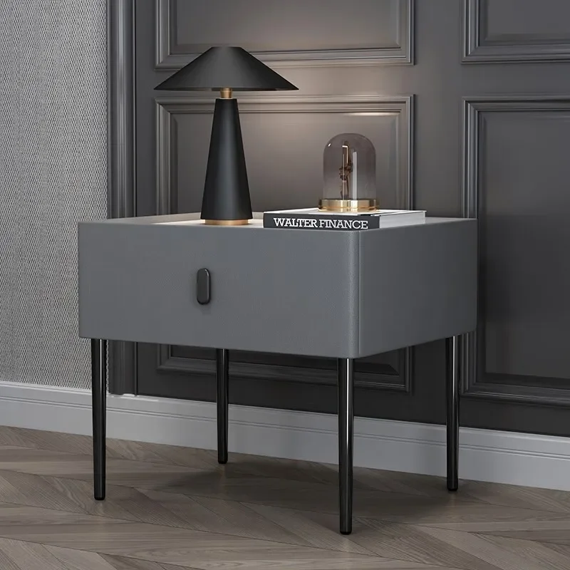 Single layer solid wood bedside table Modern simplicity High sense Internet celebrity leather  Slate sturdy and durable
