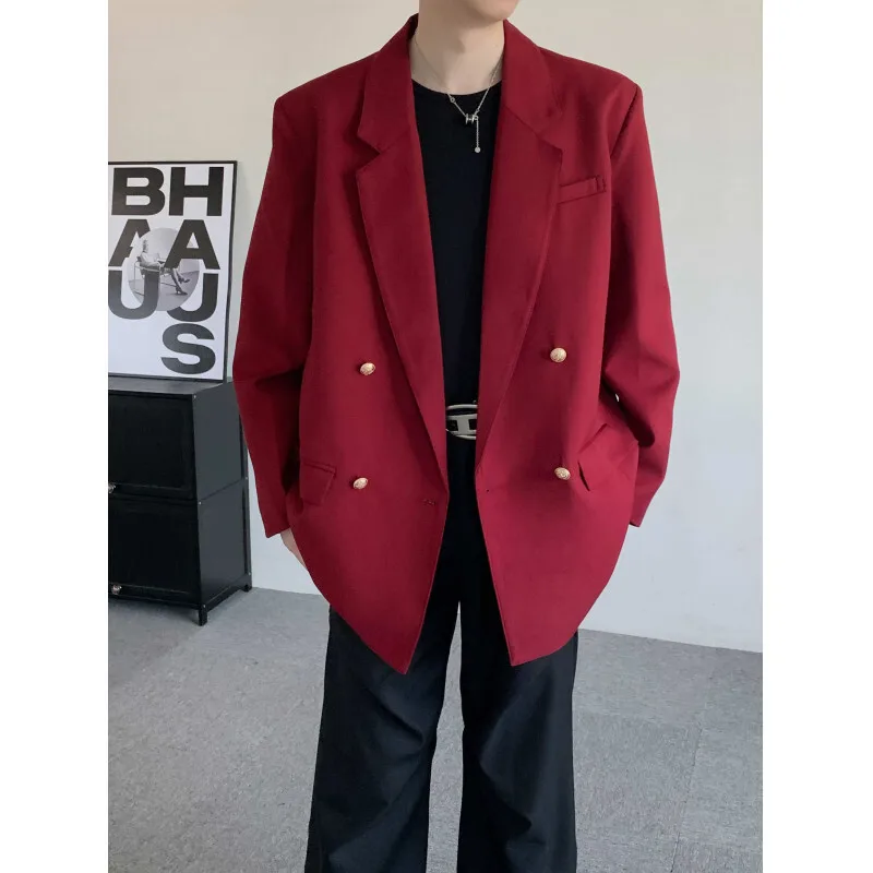 [OIMG] Autumn New Chinese Red Large Double Breasted Abstinence Series Suit Collar Couple's Coat