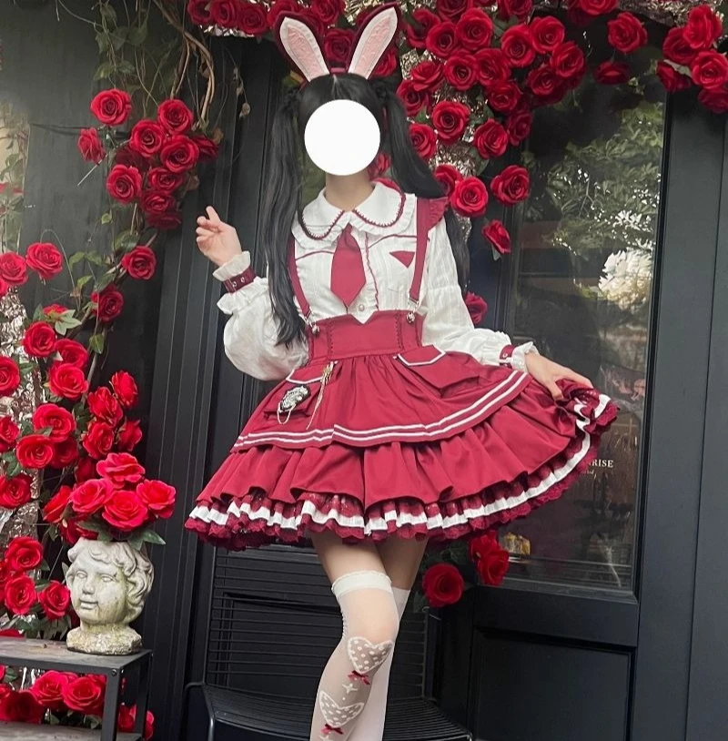 SOIOMES【en stock】 COS de Miss Tuji, uniforme de Lolita dulce y lindo, vestido con banda trasera, conjunto de camisa Lolita de estilo militar para mujer, 2 piezas