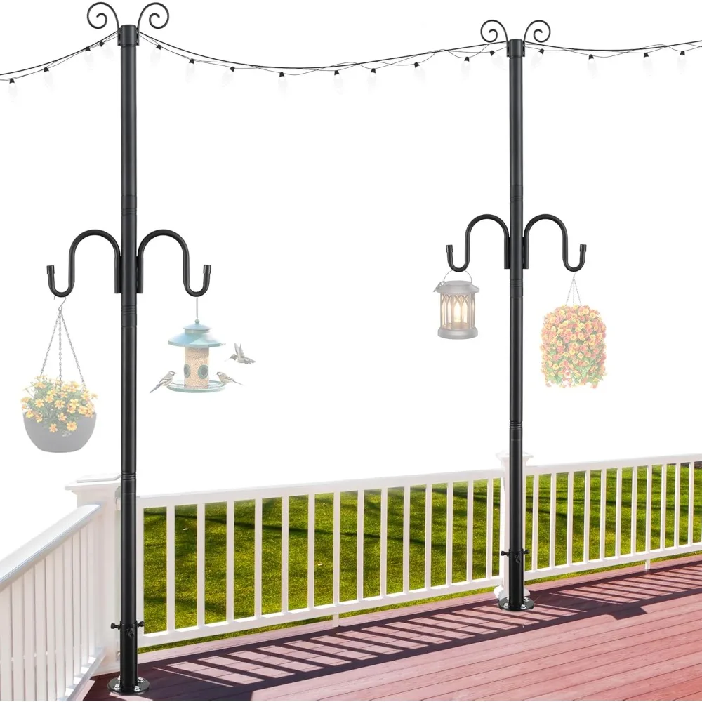 أقطاب خفيفة للسطح بطول 8.7 قدم، أقطاب معدنية بقطر 1.5 بوصة مع خطافات للتعليق، عمود مثبت على الأرض لديكور الفناء الخارجي #1
