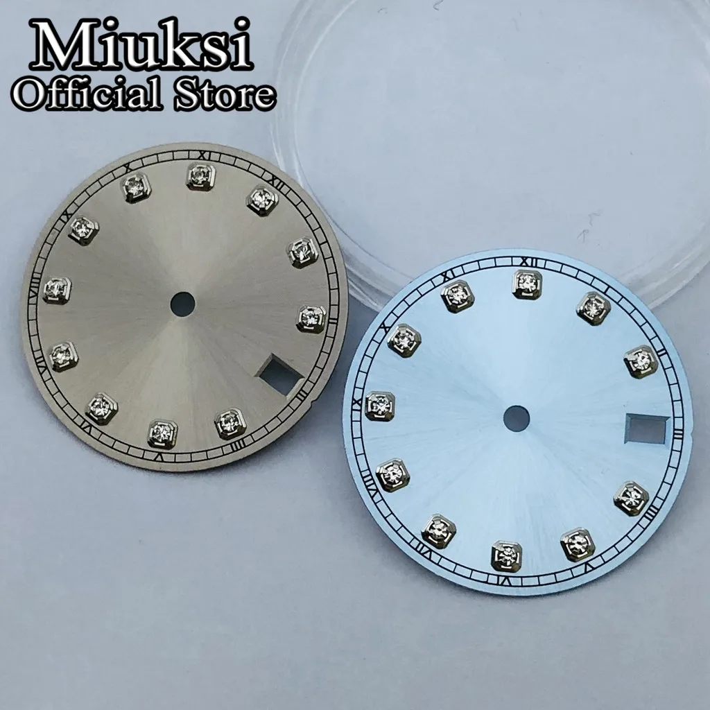 Miuksi 28.5mm black blue silver pink gray sterile watch dial fit NH34 NH35 movement fit 3/3.8/4.2 o\'clock crown