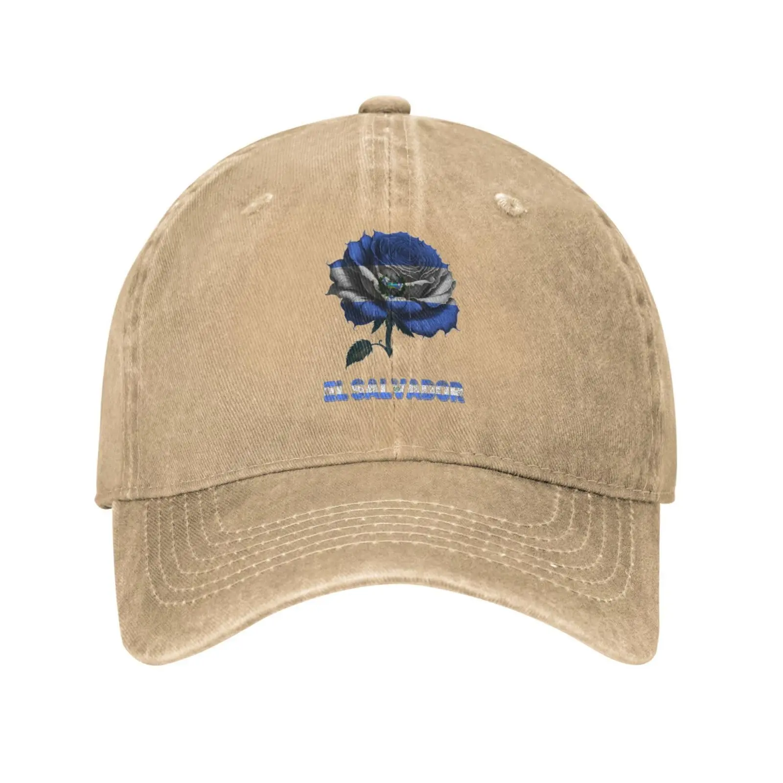 

Vintage El Salvador Flag Rose Baseball Cap Vintage Denim Men's Women's Snap Button Back Flat Brim Dad Trucker Hat Adjustable