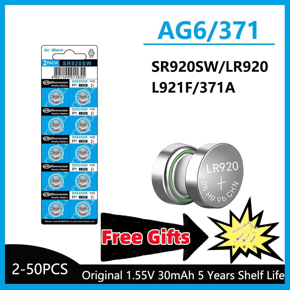 

5-50PCS 1.55V AG6 30mAh 371 Button Batteries SR920SW LR920 SR927 171 370 L921 LR69 SR920 For Watch Toys Remote Cell Coin Batter