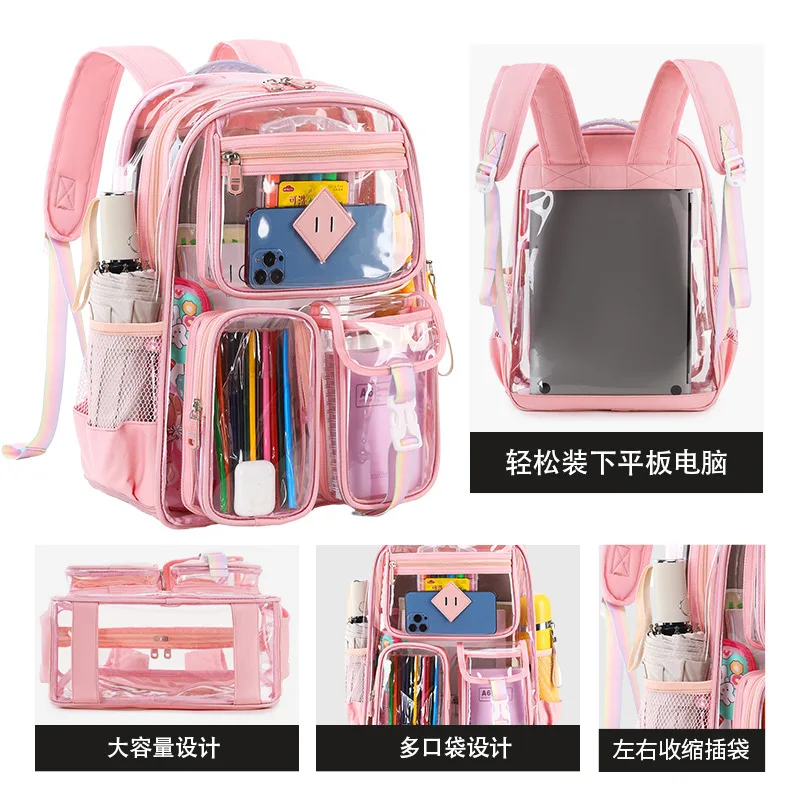 Transparent Shoulder Bag PVC Waterproof Large Capacity Students Schoolbag Fashion Women Backpack Summer Beach Travel Backpacks