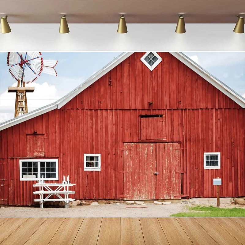 Red Barn Photography Backdrop Rustic Farm Old House Background Western Country Scene Cowboys Theme Birthday Party Decoration