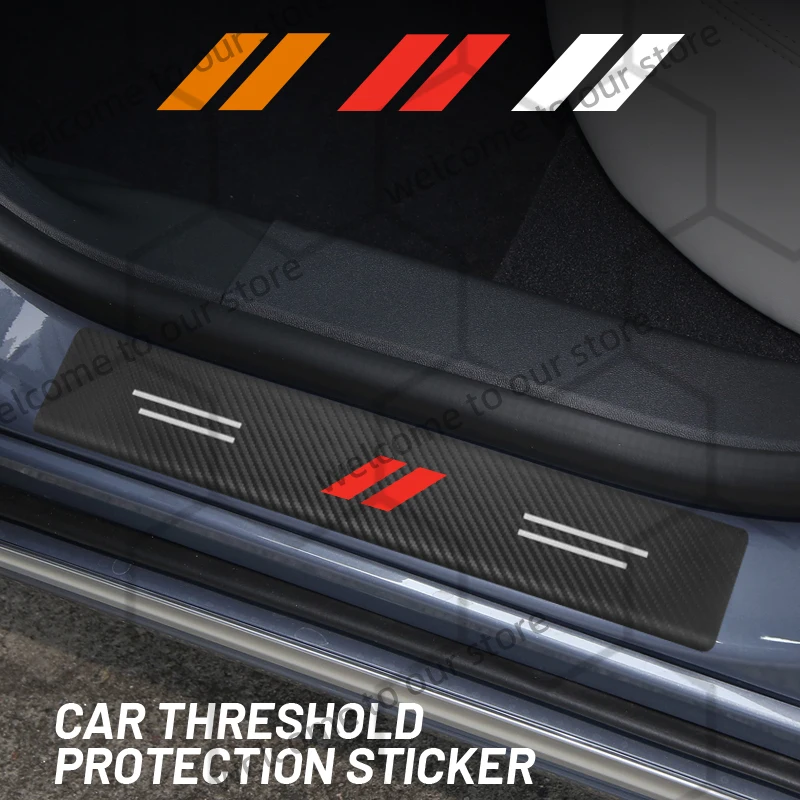 4/5pcs For Dodge // Logo Challenger Ram 1500 Charger Car Sticker Door Carbon Fiber Sill Plate Stickers Trunk Protector Decals