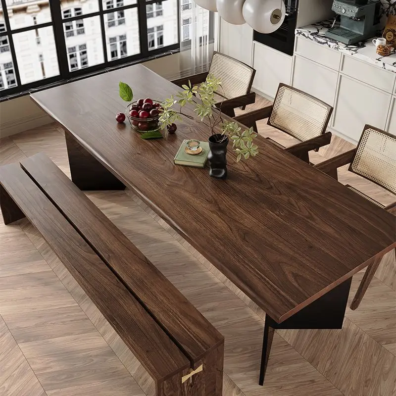 Suspended dining table, quiet wind, natural edge, rectangular black walnut solid wood desk