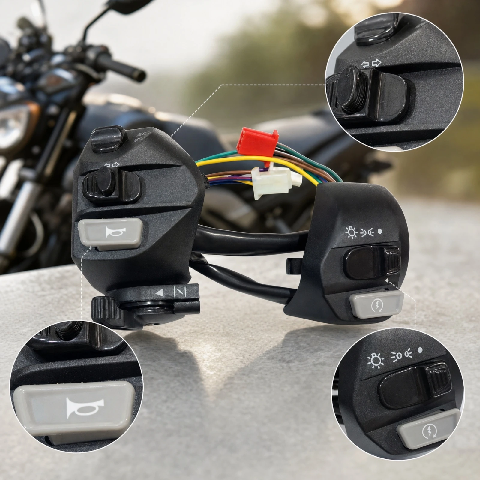 Motorcycle Handlebar Switch with Wiring Harness Molded Handlebar Switch with Wiring Harness Allall-in-One Weatherproof
