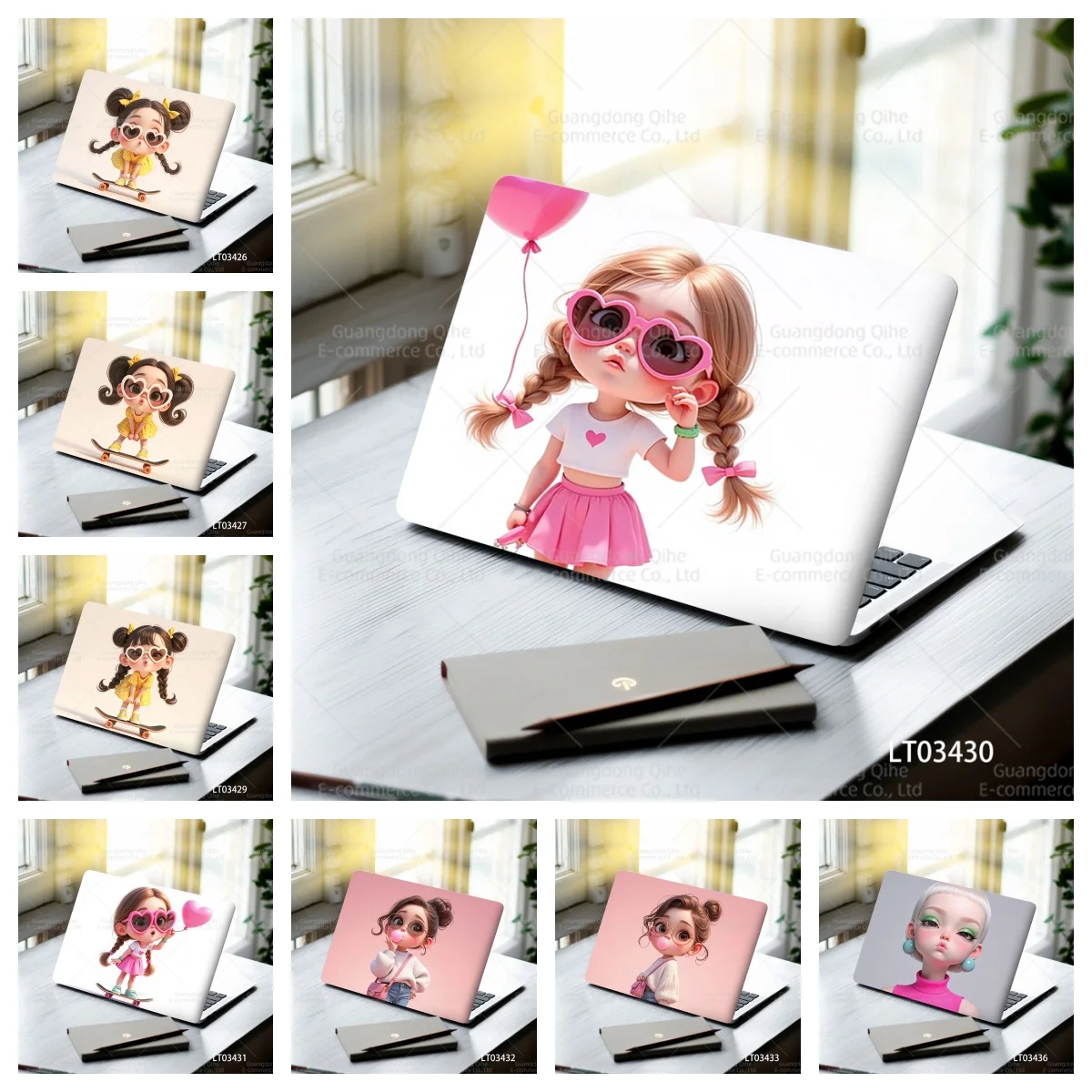 2 Pieces/pack Aesthetic Pink Cartoon Character Laptop Wrap Removable Laptops Keyboard Skin Sticker Notebook Art Mural Decals