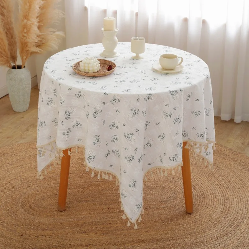 

Korea Floral Cotton Round Tablecloth Ruffled Anti-stain Coffee Table Tablecloth Table Cover Table Clothes for Dining Table