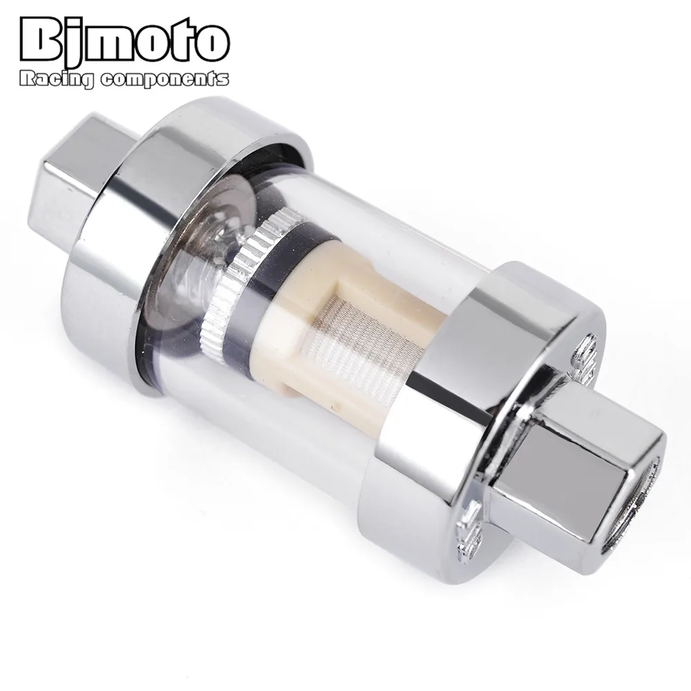 Universal Chrome Real Glass Re-Cleanable Inline Fuel Filter long short 1/4\'\';5/16\'\';3/8\'\' 6MM 8MM 10MM