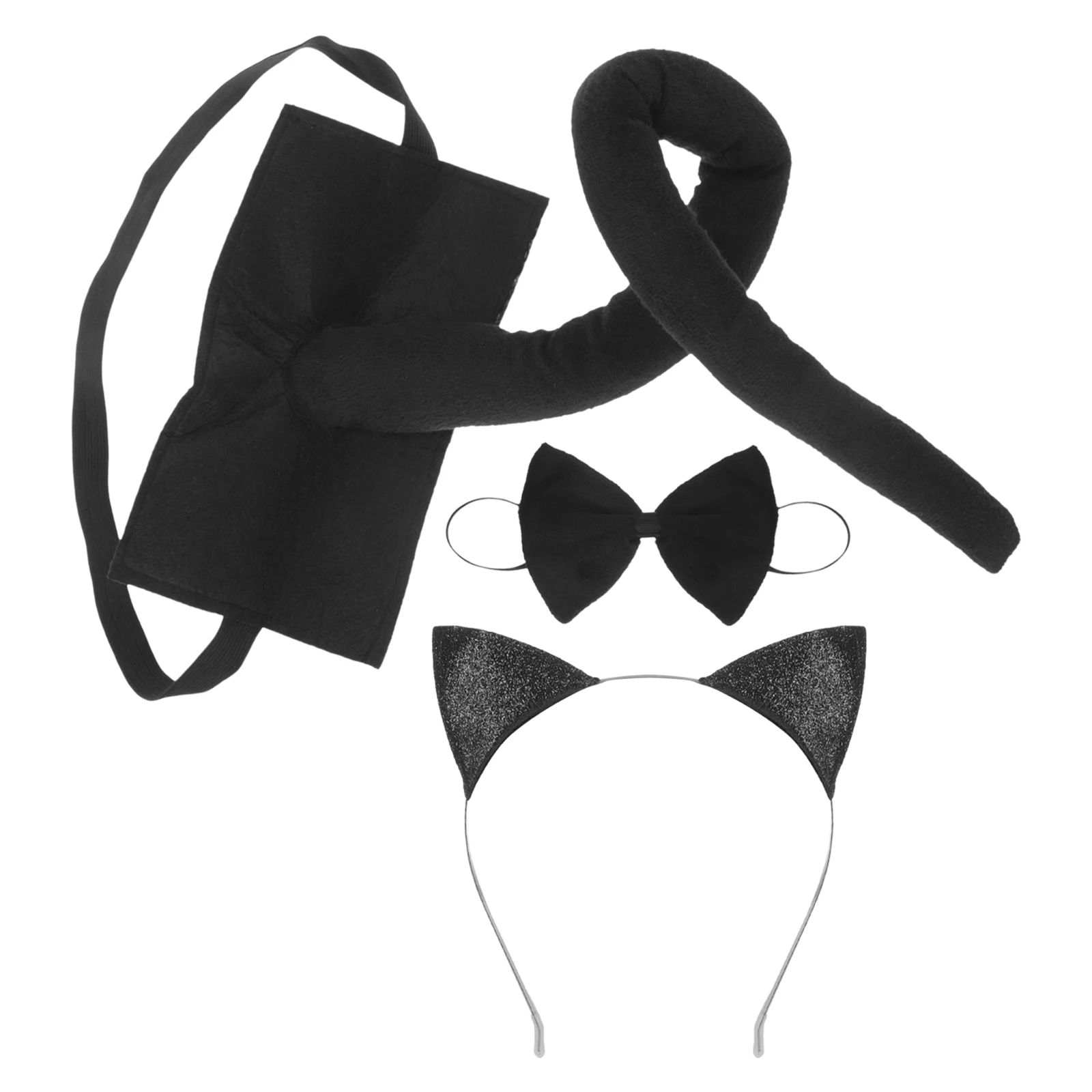

1 set Lightweight Black Cat Ears Headband Tail Bowtie Set for Cosplay and Photography Props