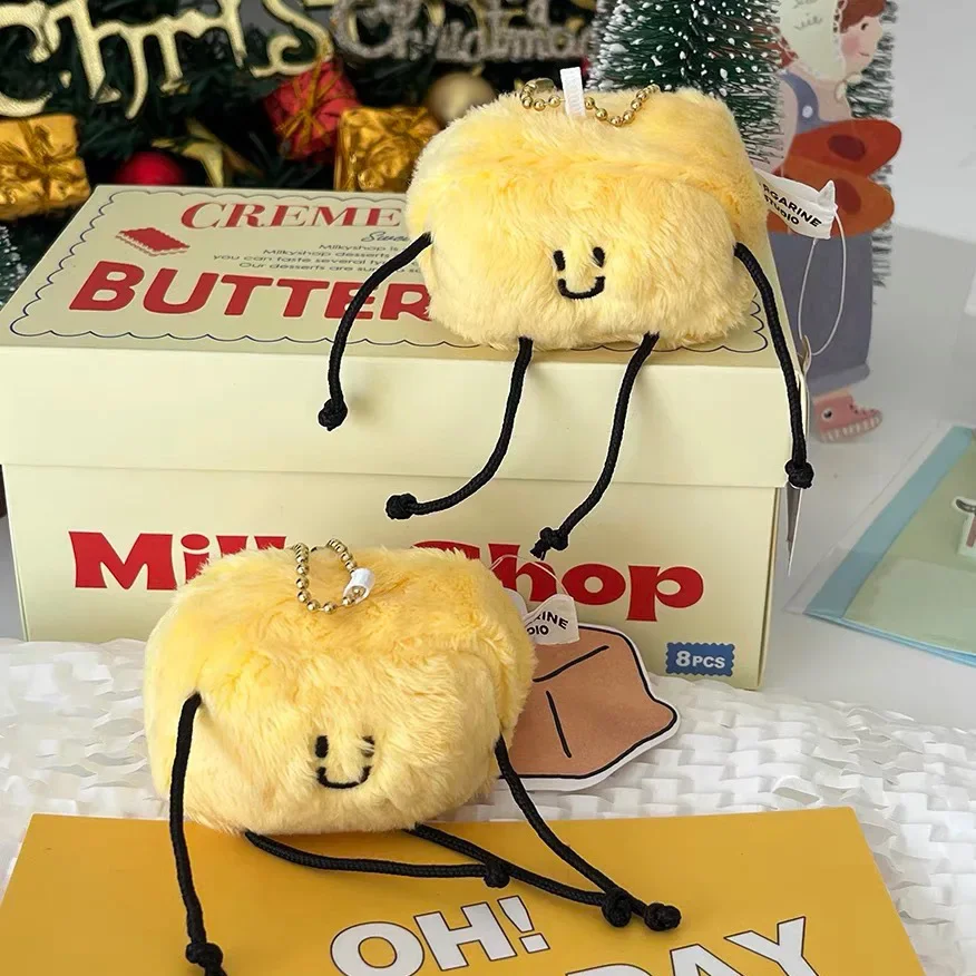Llaveros de peluche con muñeco de mantequilla pequeño y bonito, mochila creativa a la moda, colgante, muñeco de mantequilla de peluche suave, regalos de cumpleaños Kawaii para niños