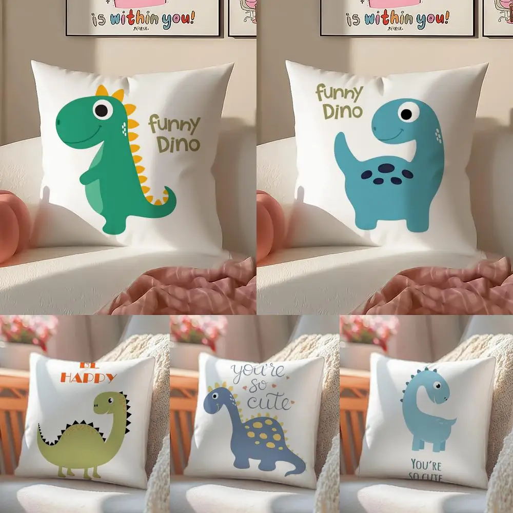 Cute Jurassic Dinosaur Cushion Cover Linen Pillowcase Cover Soft Decor for Sofa Home Room