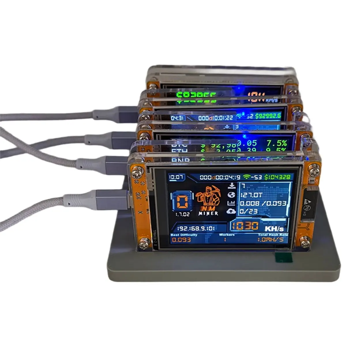 RECOMENDAR】Upgraded 4X 1030KH/S +4 Slots Stand 2.8 Inch Smart Display Bitcoin Crypto Solo Lottery Miner