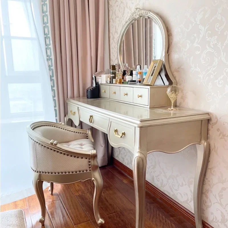 

Japanese Luxury Modern Vanity Table Mirror Chair Drawer Wood Princess Dressers Jewelry Bedroom Mesa De Maquillaje Home Furniture