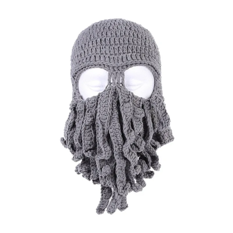 Octopus Beard Hat Halloween Headgear Winter Warm Knitted Wool Ski Mask Novelty Funny Party Squid Skullies Beanie Gifts