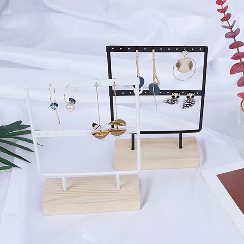 Earrings Hanging Stand Jewellery Holder Organizer Hanger Storage Rack Display Studs Display Rack With Wooden Base
