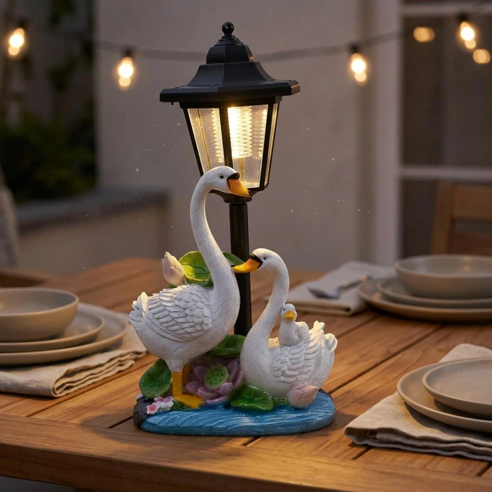 Solar Garden Lantern Resin Hexagonal Lantern Ornament Creature Themed Base Ornament Clear Panels Yard Decor Classic Lamp Shape