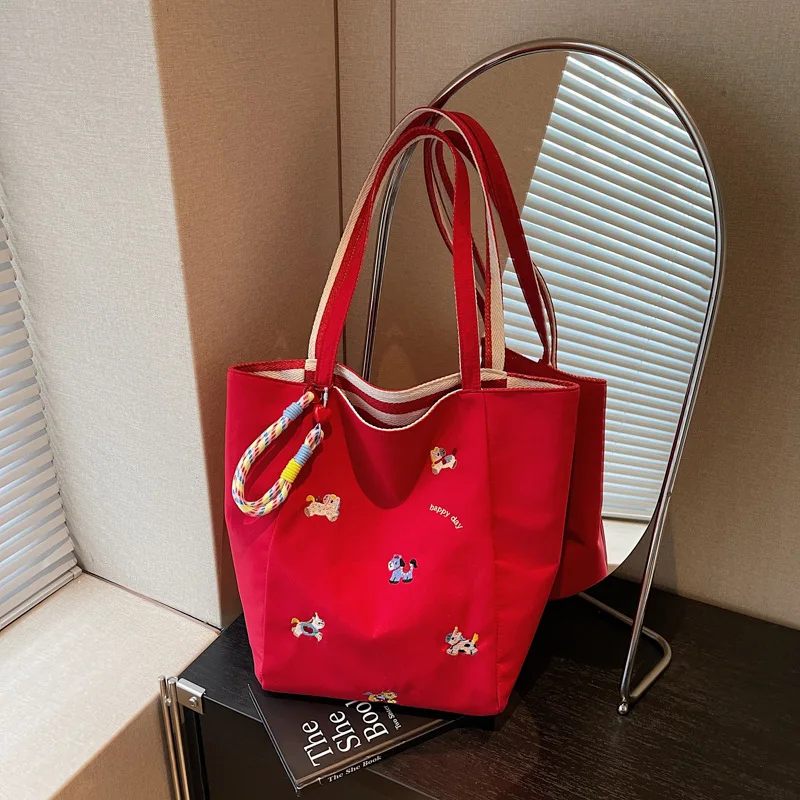 

Модная летняя сумка через плечо в полоску, красочная сумка-тоут из двойного холста с вышивкой в стиле дофамин, повседневная и минималистичная сумка для поездок на работу