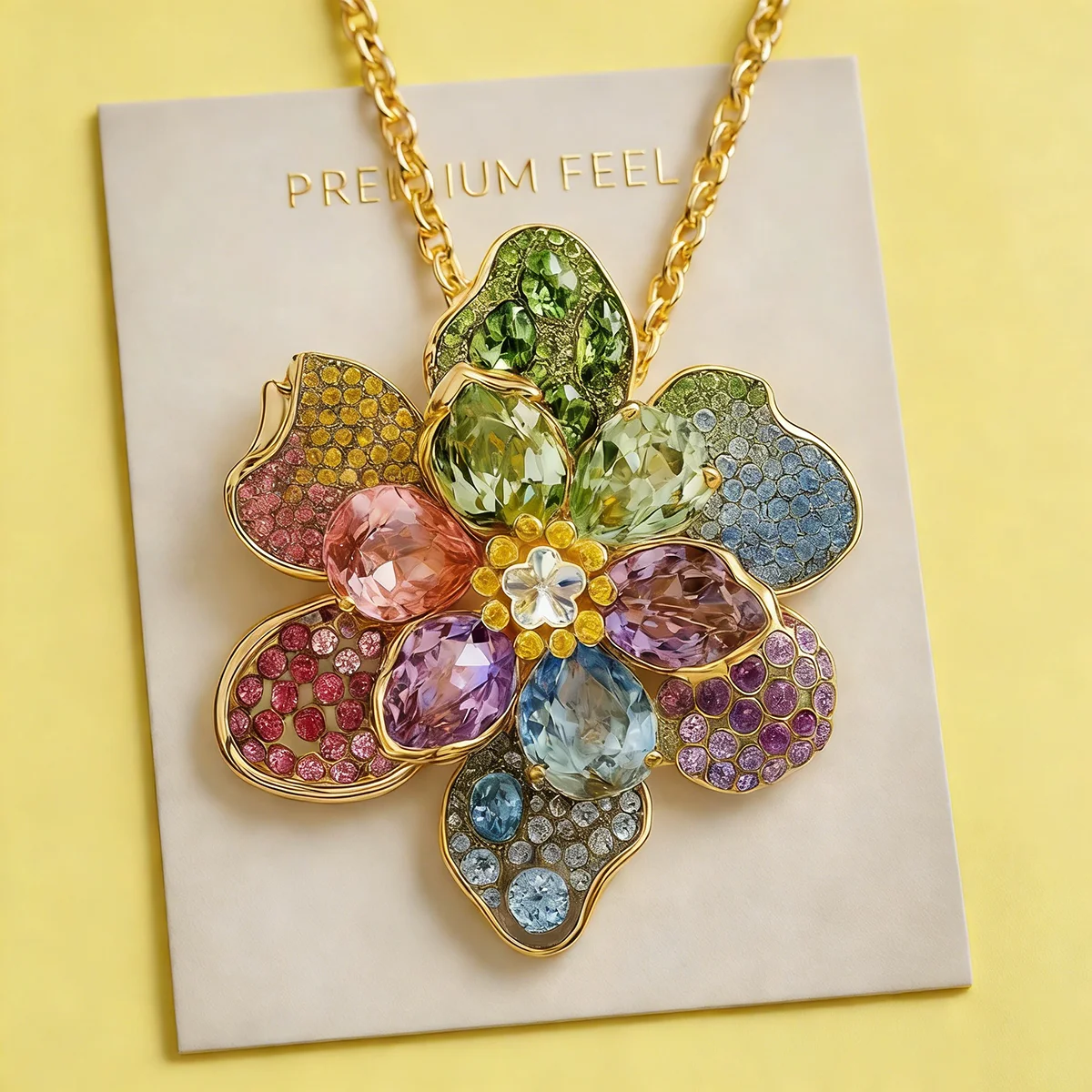 

Noble and gorgeous colorful crystal floral necklace pendant, essential for banquets and parties, high-end jewelry - lover's gift