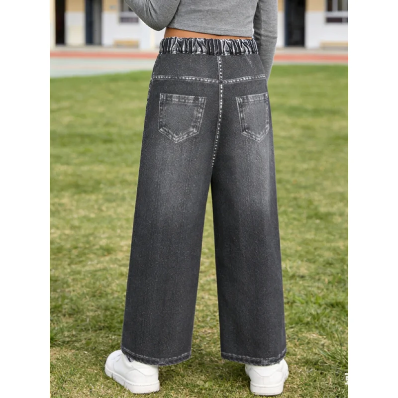 2026Children's Graffiti Imitation Jeans Children's Street Style Fashion Trend Wide-Leg Pants