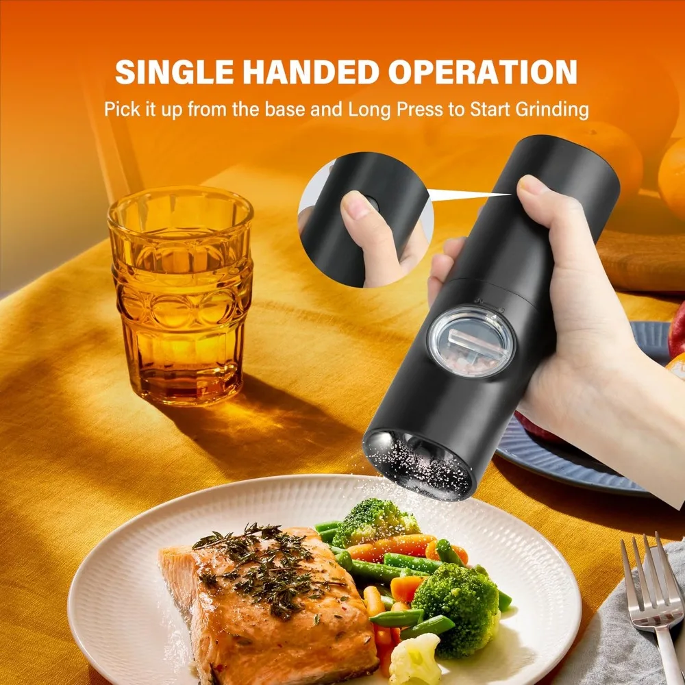 Salt and Pepper Grinder, One-hand Adjustable Coarseness, Refillable Grinder Pepper Kitchen Barbecue Seasoning Tool
