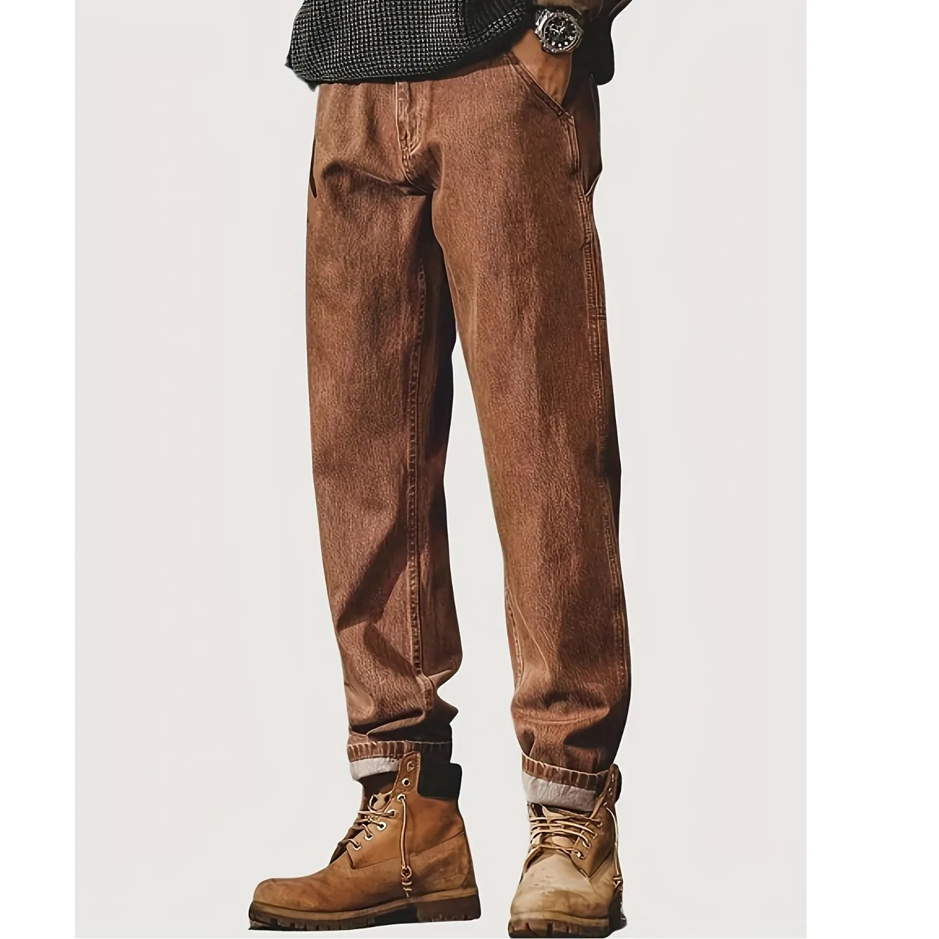 

FY10054 Men's Classic Retro Workwear Jeans, Loose Straight-Leg Casual Pants With Unique Design jeans cargo pants men