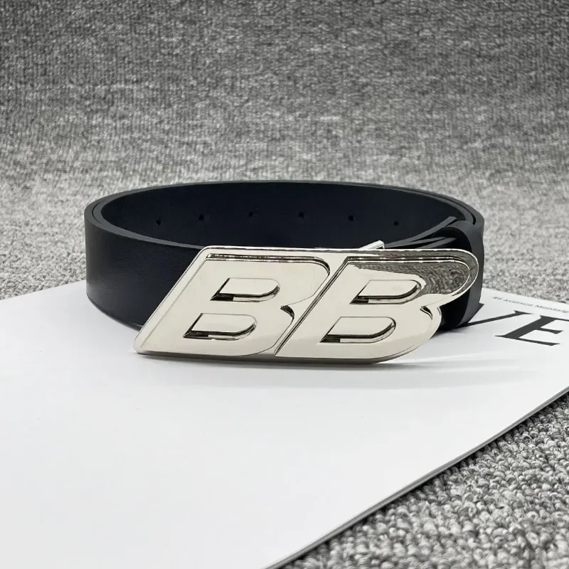 

Designer Brand Men's Belt - Classic Vintage Leather Adjustable Buckle Minimalist Black Waistband For Trendy Business Casual