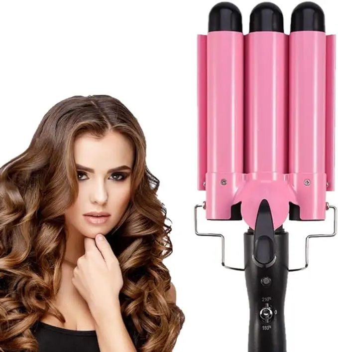 

3 Barrel Curling Iron Hair Crimper Ceramic Hair Iron Temperature Adjustable, Fast Heating Curling Wand with Heat Resistant Glove