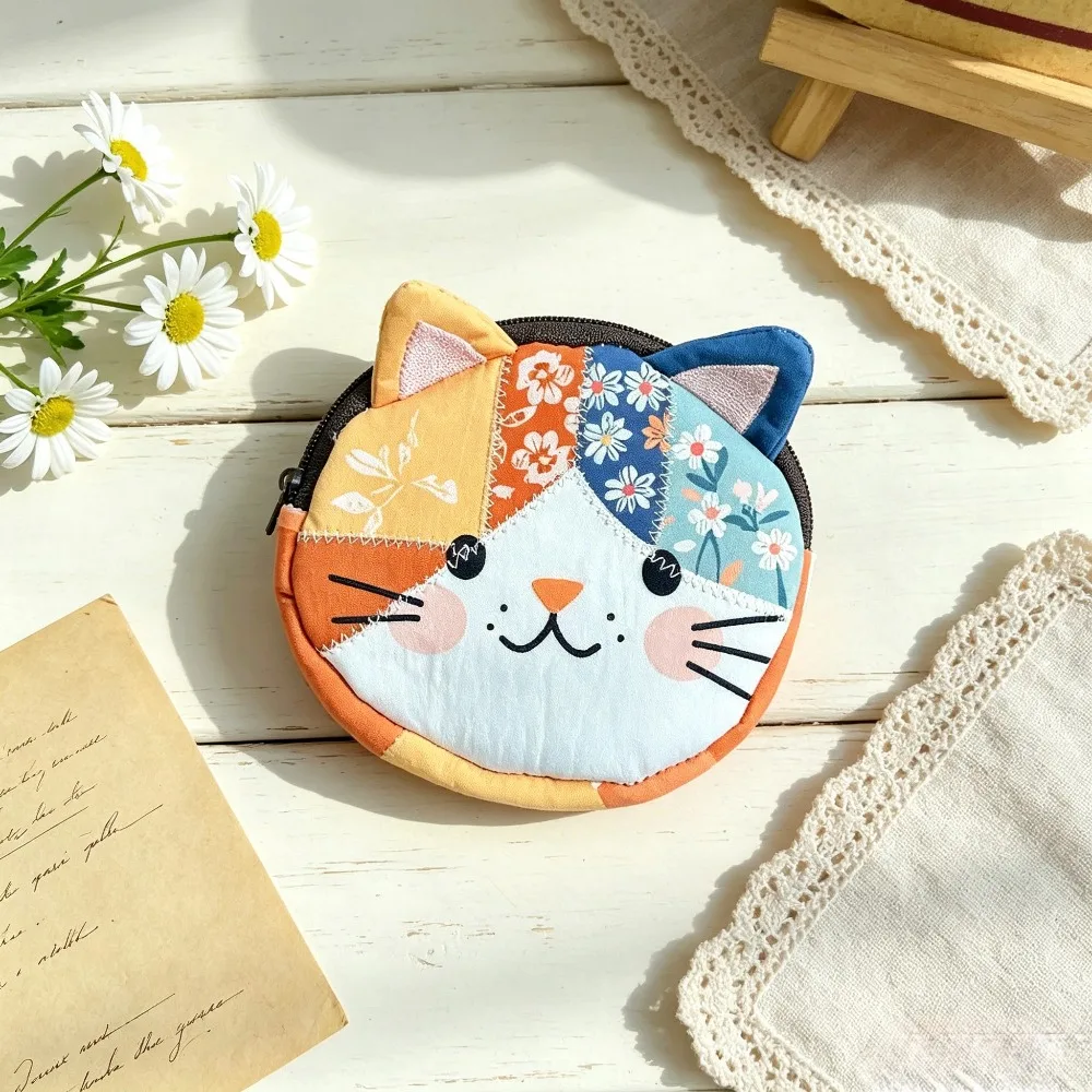 Viral Aesthetic Patchwork Cat Design Pencil Bag, Novel Portable Zipper Coin Purse Multi‑Function Stationery Storage Pouch